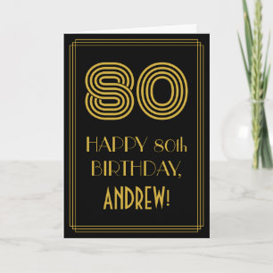 Carte 80e anniversaire : Art Déco Inspiré Look "80" & No