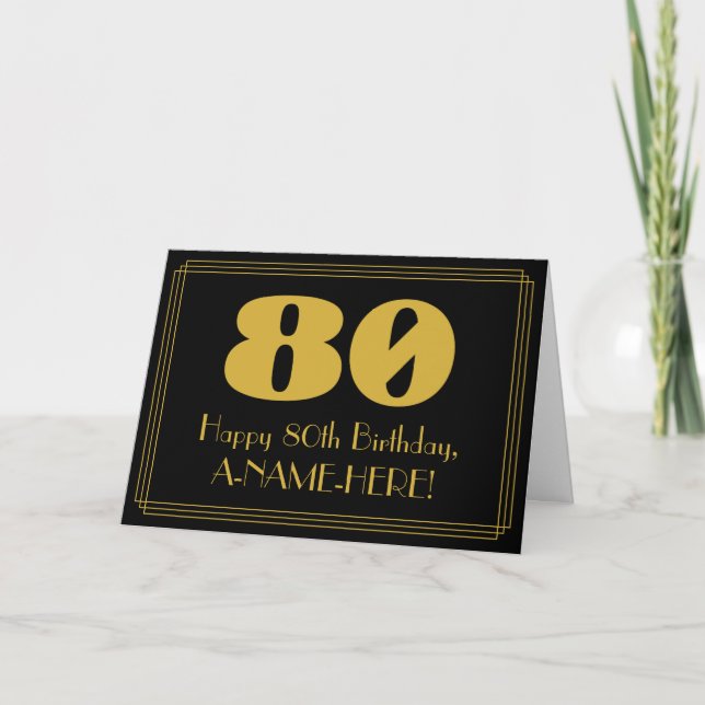 Carte 80e anniversaire : Art Déco Inspiré Look "80" & No (Devant)