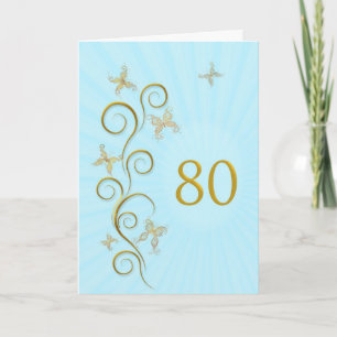 Carte 80e anniversaire avec des papillons dorés