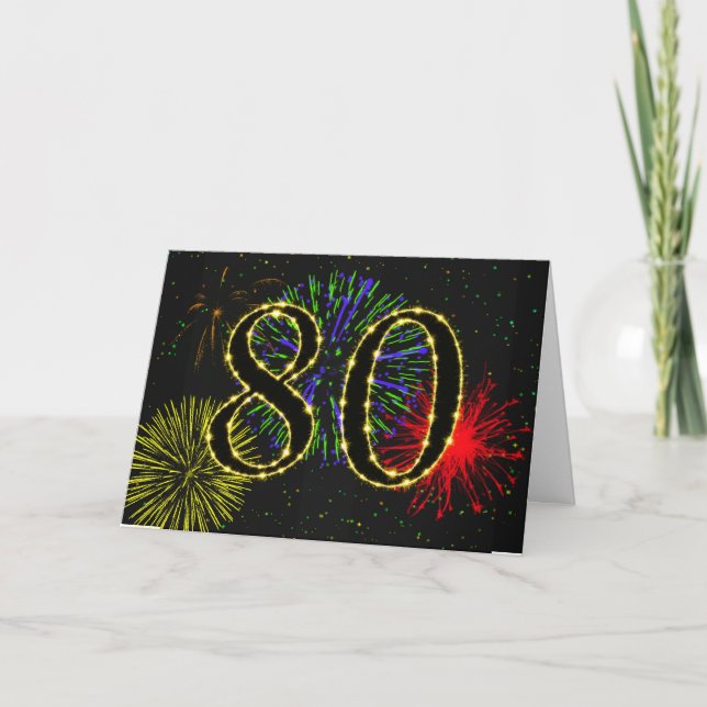 Carte 80e anniversaire avec feux d'artifice (Devant)