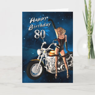 Carte 80e anniversaire avec moto