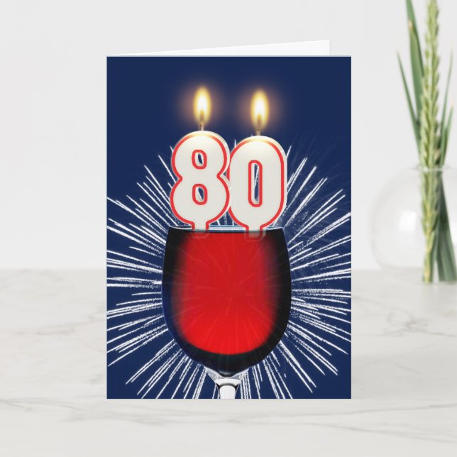 Carte 80e anniversaire avec vin et bougies (Devant)