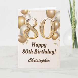 Carte 80e anniversaire Ballons d'or et Confetti Annivers