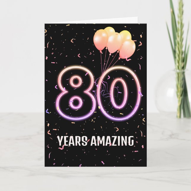 Carte 80e anniversaire Ballons et Confetti (Devant)