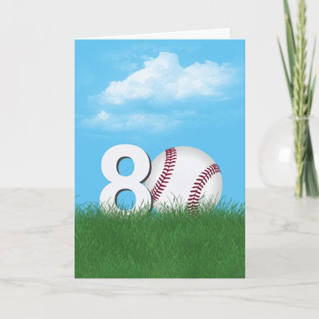 Carte 80e Anniversaire Baseball En Herbe Verte (Devant)