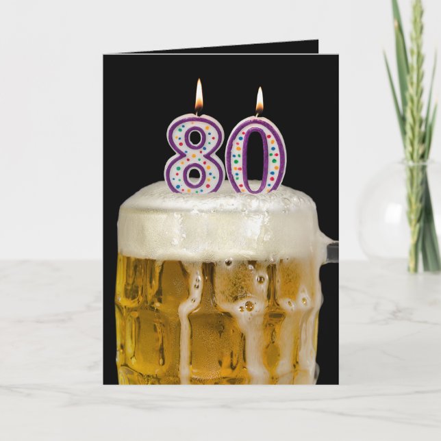 Carte 80e anniversaire Bière sur noir (Devant)