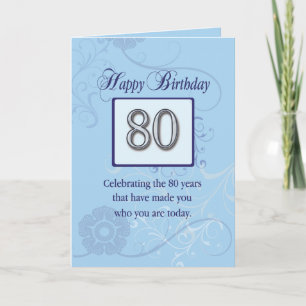 Carte 80e anniversaire, bleu et argent