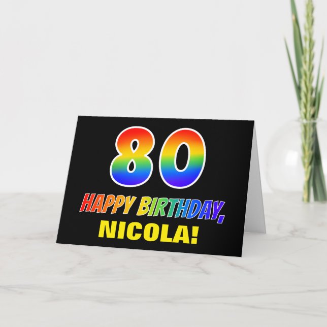 Carte 80e anniversaire : Bold, amusant, simple, arc-en-c (Devant)