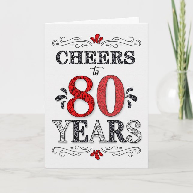 Carte 80e anniversaire Cheers en Motif noir blanc rouge (Devant)