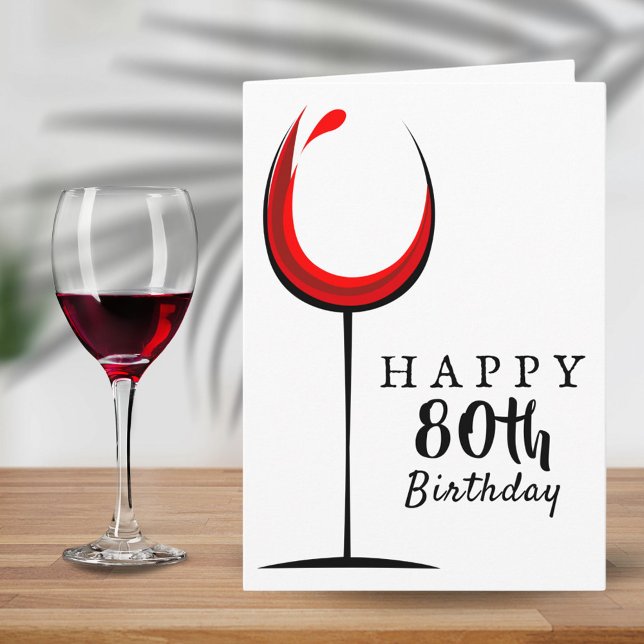 Carte 80e anniversaire de Red Wine Glass (Créateur téléchargé)