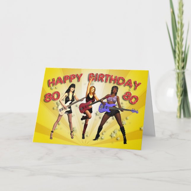Carte 80e anniversaire de Rockin avec un groupe de fille (Devant)