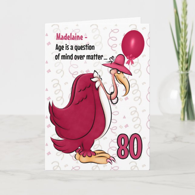 Carte 80e Anniversaire drôle Buzzard rose avec nom (Devant)