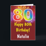 Carte 80e anniversaire du Colorful Rainbow Fireworks Red<br><div class="desc">80th Birthday Colorful Rainbow Fireworks Red Card with personalized name For further customization,  please click the "Customize it" button and use our design tool to modify this template.</div>