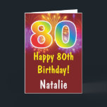 Carte 80e anniversaire du Colorful Rainbow Fireworks Red<br><div class="desc">80th Birthday Colorful Rainbow Fireworks Red Card with personalized name For further customization,  please click the "Customize it" button and use our design tool to modify this template.</div>