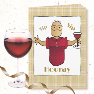 Carte 80e anniversaire Ethnic Homme Cartoon Red Wine Cut