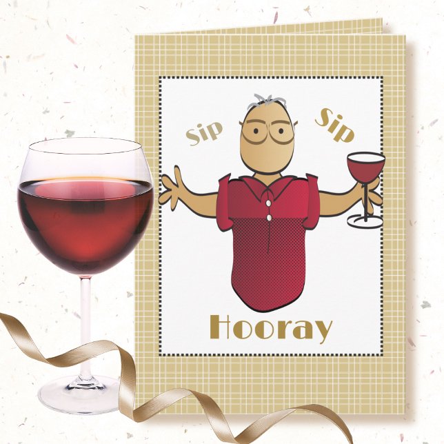 Carte 80e anniversaire Ethnic Homme Cartoon Red Wine Cut (Créateur téléchargé)