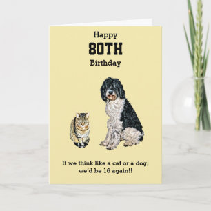 Carte 80e anniversaire-être 16 encore comme un chat ou u