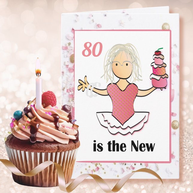Carte 80e anniversaire femme dessin animé drôle doux ros (Créateur téléchargé)