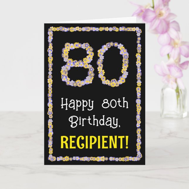Carte 80e anniversaire : Floral Flowers Numéro, Nom pers (Orchidée)