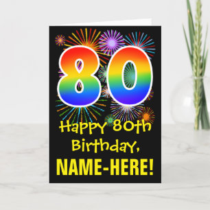 Carte 80e anniversaire : Fun Motif Fireworks + Rainbow 8