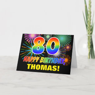 Carte 80e anniversaire : Gras, Amusants, Feu d'artifice,