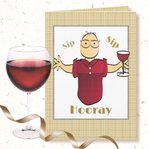 Carte 80e anniversaire Homme Cartoon Rouge Vin Toast drô