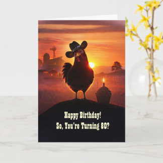 Carte 80e anniversaire Humoristique Poulet 