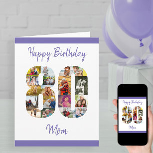 Carte 80e anniversaire Maman Numéro 80 Photo Collage Big