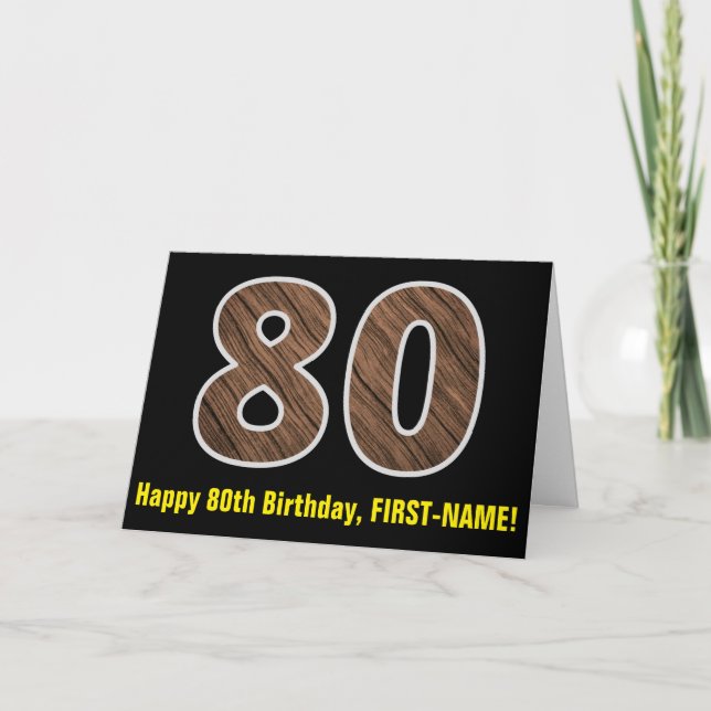 Carte 80e anniversaire : Nom + Faux Wood Grain Motif "80 (Devant)