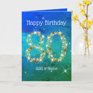 Carte 80e anniversaire - Nombres d'étoiles - Vert bleu -