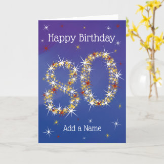 Carte 80e anniversaire - Numéro 80 en étoiles - Bleu - Â