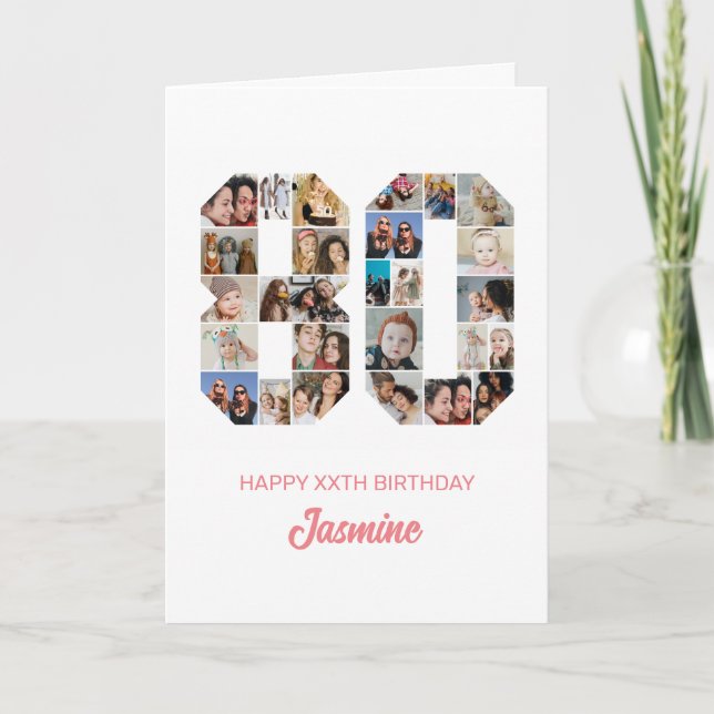 Carte 80e anniversaire Numéro 80 Photo Collage personnal (Devant)