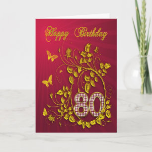 Carte 80e anniversaire papillons dorés