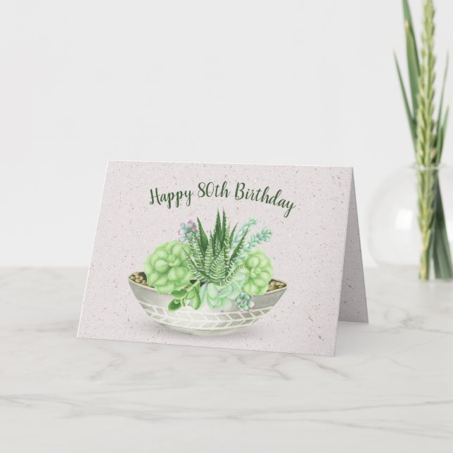 Carte 80e anniversaire Plante succulent sur Terrazzo (Devant)