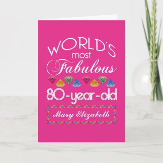 Carte 80e anniversaire plus fabuleux gemmes colorées ros