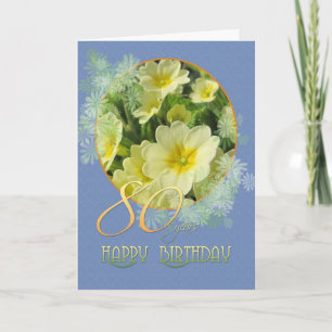 Carte 80e anniversaire Primroses et bleu