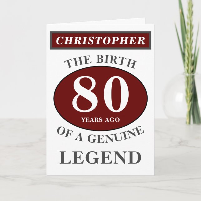 Carte 80e anniversaire Red Genuine Legend Ajouter votre  (Devant)