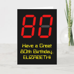 Carte 80e anniversaire : Rouge Digital Clock Style "80"