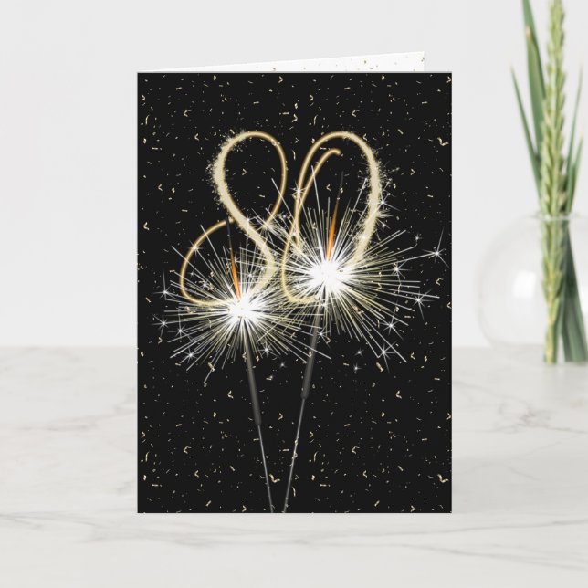 Carte 80e anniversaire Sparkler en noir (Devant)
