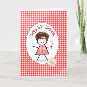 Carte 80e Anniversaire Stick Girl with Daisies
