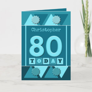 Carte 80e anniversaire turquoise et bleue