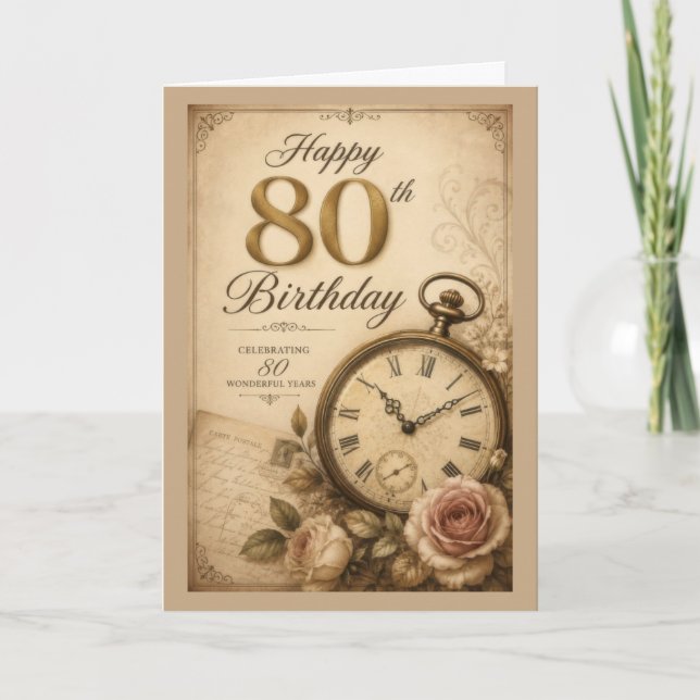 Carte 80e anniversaire vintage (Devant)