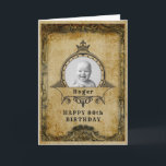 Carte 80e Birthday Retro Vintage Monogram Photo Adult<br><div class="desc">Vintage retro distressed style milestone 80th Birthday greeting card. Men's Elegant Birthday. This charming young on est gymnastique 80. Insert your own photo. Modèle provided so easily personalized. Note the photo will be the solimes colors as you use. Le design est donc available with other age milestones and a women's...</div>