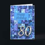 Carte 80e jour de Birthday with abstract squares.<br><div class="desc">A moderne abstract design in blue. C'est cool birthday for a man.</div>