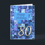Carte 80e jour de Birthday with abstract squares.<br><div class="desc">Un design abstrait moderne en bleu. Une carte d'anniversaire cool pour un homme.</div>