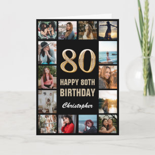 Carte 80e Joyeux Anniversaire Black and Gold Photo Colla
