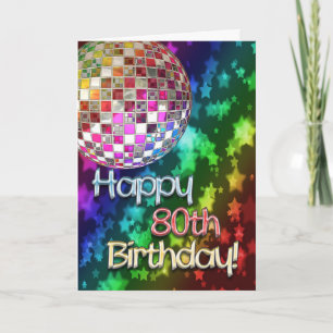 Carte 80ème anniversaire avec boule disco et arc-en-ciel
