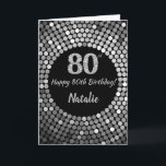 Carte 80th Birthday Black and Silver Glitter Card<br><div class="desc">Happy 80th Birthday Black and Silver Glitter Card with personalized name For further customization,  please click the "Customize it" button and use our design tool to modify this template.</div>