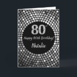 Carte 80th Birthday Black and Silver Glitter Card<br><div class="desc">Happy 80th Birthday Black and Silver Glitter Card with personalized name For further customization,  please click the "Customize it" button and use our design tool to modify this template.</div>