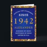 Carte 80th Birthday Born 1942 Gold Blue Ajouter Votre No<br><div class="desc">80e anniversaire,  carte d'anniversaire bleu et or pour ces personnes spéciales nées en 1942. Customisez facilement le texte à l'avant et à l'intérieur de cette carte d'anniversaire en utilisant le modèle fourni. Une partie de la gamme de normes d'établissement de cartes de voeux.</div>